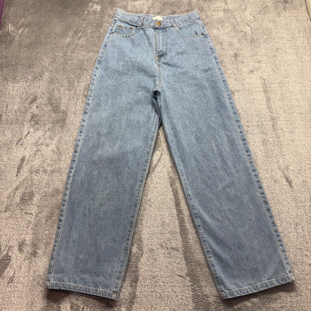 Shekou Wide Leg Jeans Womens Medium Blue Good High Waisted Light Wash Denim